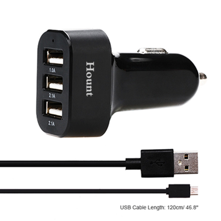 Hount Mini 3-Port 5.1A Car Charger with 1.2M Charger Cable For iPhone6 5s 5 5c iPad