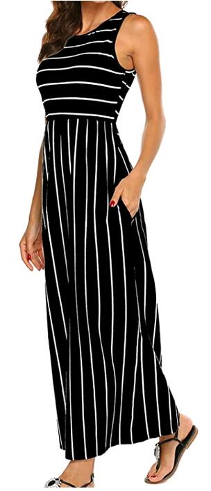 Hount Women's Summer Sleeveless Striped Flowy Casual Long Maxi Dress with Pockets 