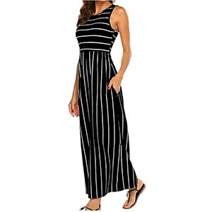 Hount Women's Summer Sleeveless Striped Flowy Casual Long Maxi Dress with Pockets 
