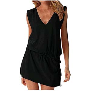 Hount Women's Beach Swimsuit Cover up Deep V-Neck Short Mini Dress Beach Skirt 