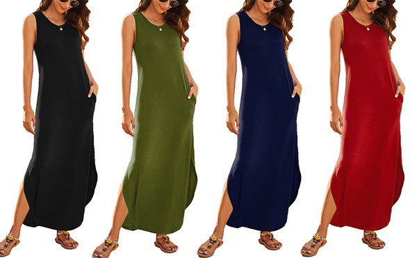 Hount Women's Casual Summer Sleeveless Dress Loose Split Maxi Dresses with Pockets