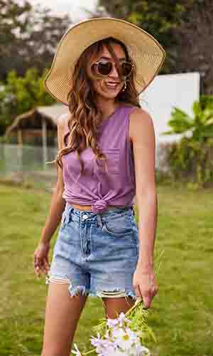 Hount Women's High Neck Tank Tops Summer Sleeveless T Shirts Loose Fit with Pockets