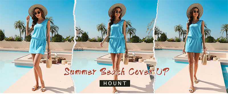 Hount Women's Beach Swimsuit Cover up Deep V-Neck Short Mini Dress Beach Skirt